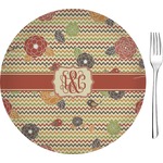 Chevron & Fall Flowers Glass Appetizer / Dessert Plate 8" (Personalized)