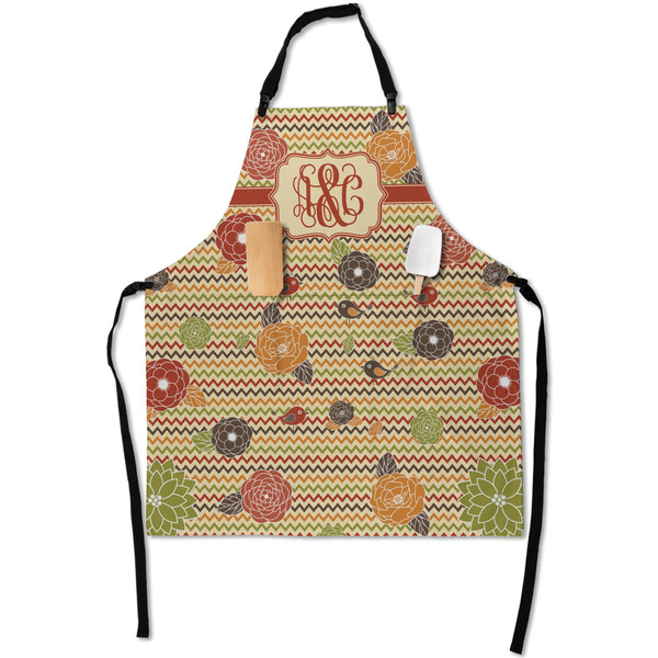 Custom Chevron & Fall Flowers Apron With Pockets w/ Couple's Names