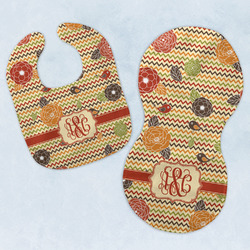 Chevron & Fall Flowers Baby Bib & Burp Set w/ Couple's Names