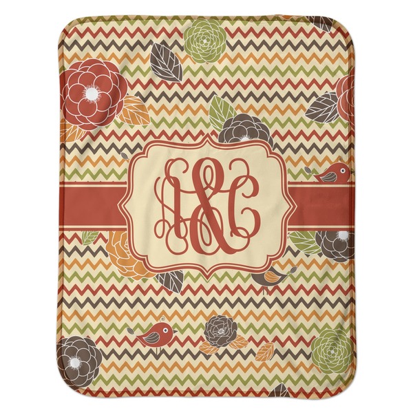 Chevron & Fall Flowers Baby Sherpa Blanket - Flat