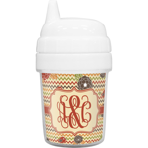Custom Chevron & Fall Flowers Baby Sippy Cup (Personalized)