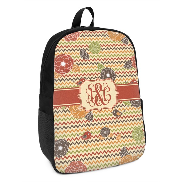 Custom Chevron & Fall Flowers Kids Backpack (Personalized)