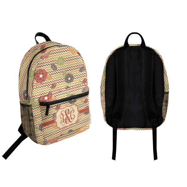 Chevron & Fall Flowers Backpack front and back - Apvl