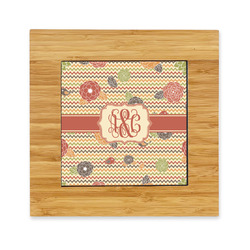 Chevron & Fall Flowers Bamboo Trivet with Ceramic Tile Insert (Personalized)
