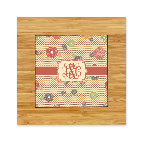 Custom Chevron & Fall Flowers Bamboo Trivet with Ceramic Tile Insert (Personalized)
