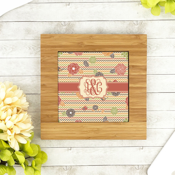 Chevron & Fall Flowers Bamboo Trivet with 6" Tile - LIFESTYLE