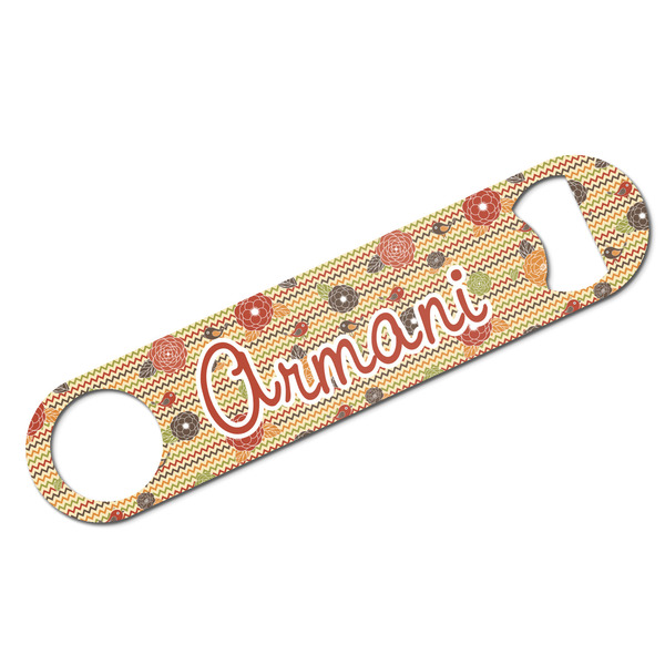 Custom Chevron & Fall Flowers Bar Bottle Opener w/ Couple's Names
