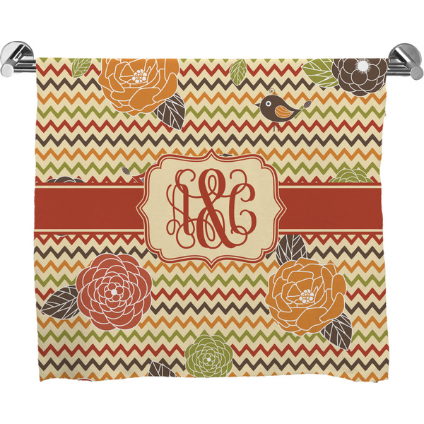 Custom Chevron & Fall Flowers Bath Towel (Personalized)