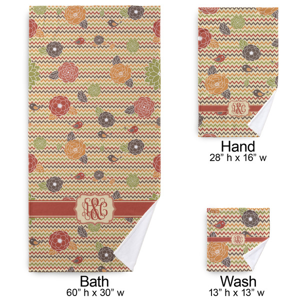 Chevron & Fall Flowers Bath Towel Sets - 3-piece - Approval