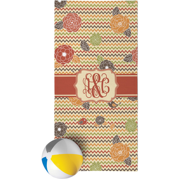 Custom Chevron & Fall Flowers Beach Towel (Personalized)