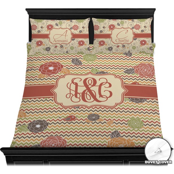 Chevron & Fall Flowers Bedding Set (Queen) - Duvet