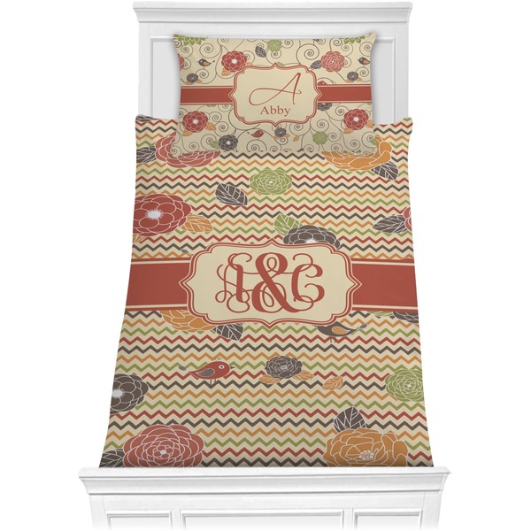 Chevron & Fall Flowers Bedding Set (Twin)