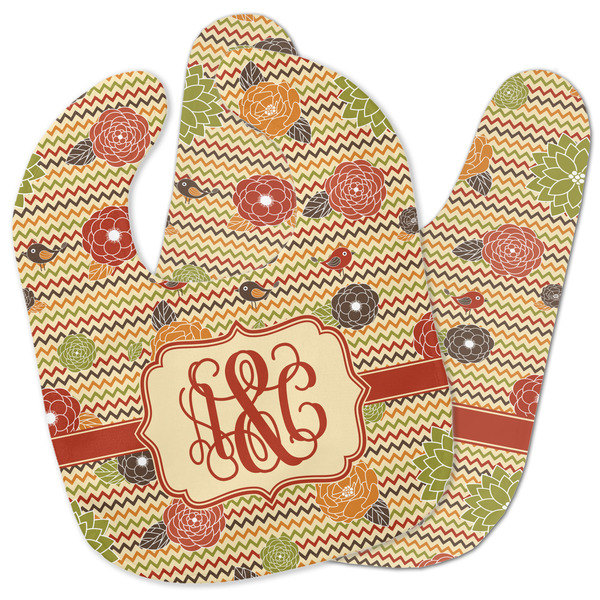 Custom Chevron & Fall Flowers Baby Bib w/ Couple's Names