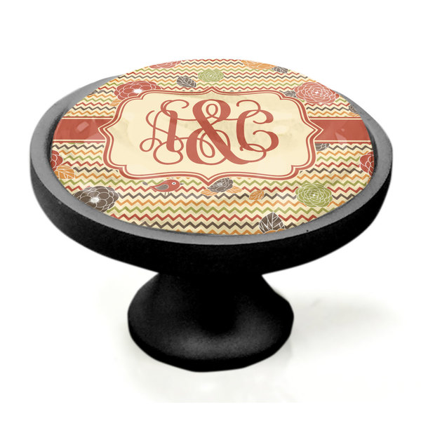 Chevron & Fall Flowers Black Custom Cabinet Knob (Side)