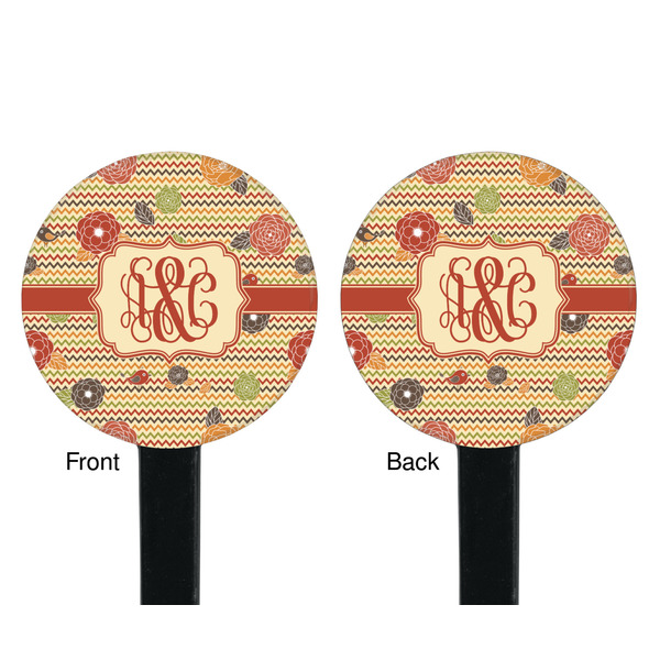 Chevron & Fall Flowers Black Plastic 7" Stir Stick - Double Sided - Round - Front & Back