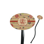 Chevron & Fall Flowers 7" Oval Plastic Stir Sticks - Black - Single Sided (Personalized)