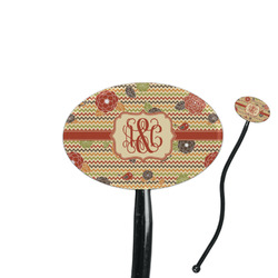 Chevron & Fall Flowers 7" Oval Plastic Stir Sticks - Black - Single Sided (Personalized)