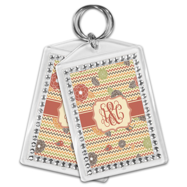 Chevron & Fall Flowers Bling Keychain - MAIN