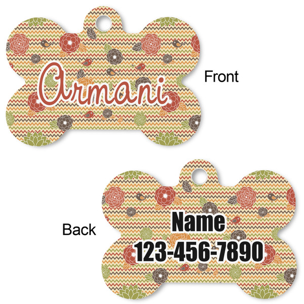 Chevron & Fall Flowers Bone Shaped Dog ID Tag - Large - Approval