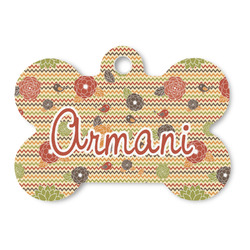 Chevron & Fall Flowers Bone Shaped Dog ID Tag (Personalized)