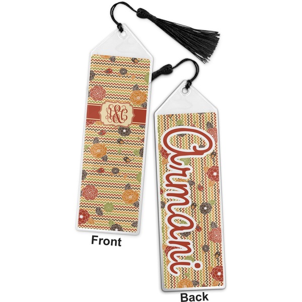 Chevron & Fall Flowers Bookmark with tassel - Front and Back