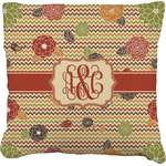 Chevron & Fall Flowers Faux-Linen Throw Pillow 16" (Personalized)