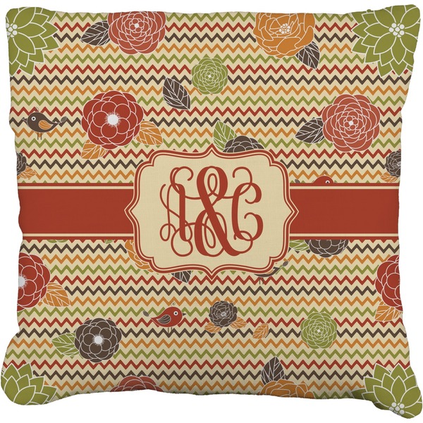 Custom Chevron & Fall Flowers Faux-Linen Throw Pillow 16" (Personalized)