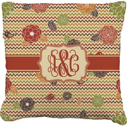 Chevron & Fall Flowers Faux-Linen Throw Pillow 18" (Personalized)