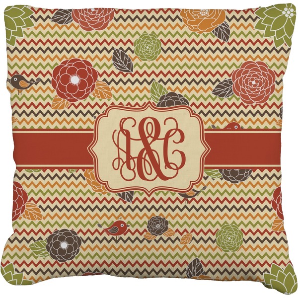 Custom Chevron & Fall Flowers Faux-Linen Throw Pillow 18" (Personalized)