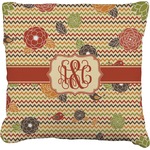 Chevron & Fall Flowers Faux-Linen Throw Pillow 20" (Personalized)