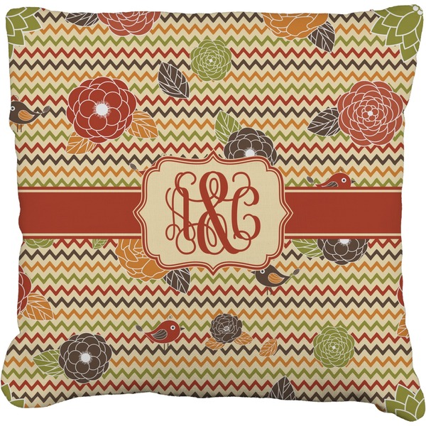 Custom Chevron & Fall Flowers Faux-Linen Throw Pillow 20" (Personalized)
