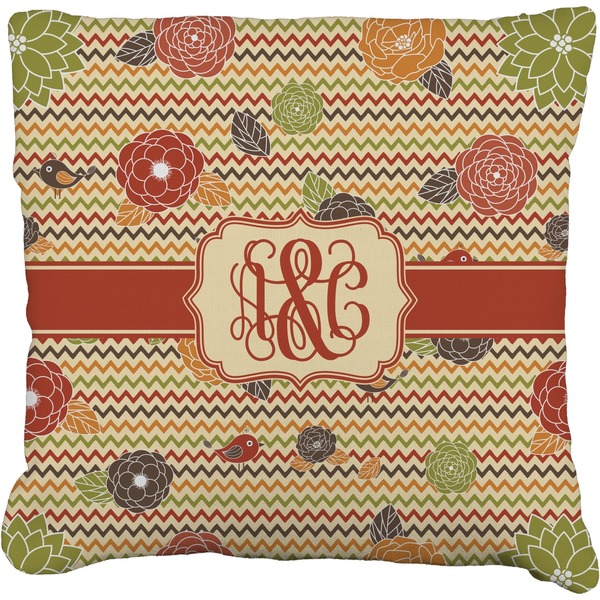 Custom Chevron & Fall Flowers Faux-Linen Throw Pillow 26" (Personalized)
