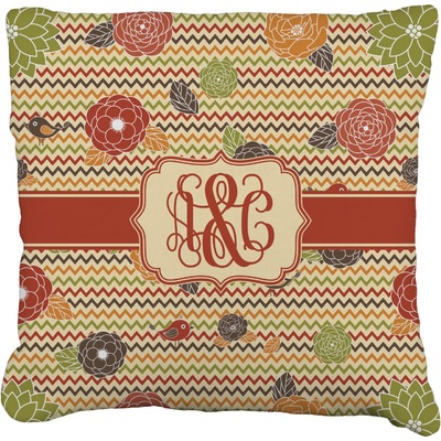 Chevron & Fall Flowers Faux-Linen Throw Pillow (Personalized)