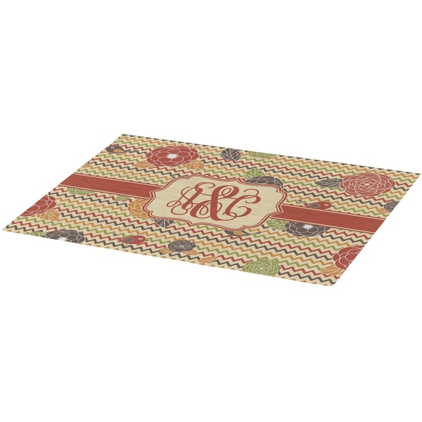 Chevron & Fall Flowers Burlap Placemat (Angle View)