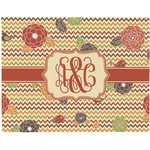 Chevron & Fall Flowers Woven Fabric Placemat - Twill w/ Couple's Names