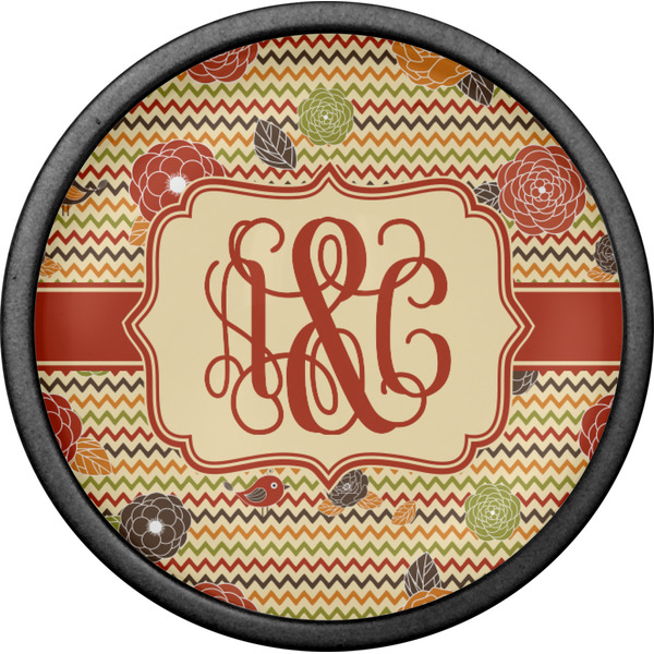 Chevron & Fall Flowers Cabinet Knob - Black - Front