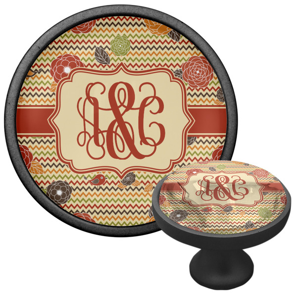 Chevron & Fall Flowers Cabinet Knob - Black - Multi Angle