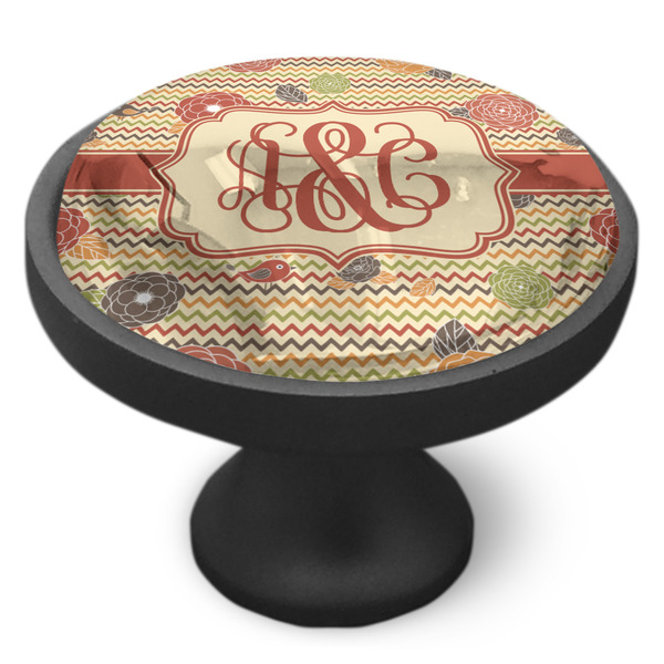 Chevron & Fall Flowers Cabinet Knob - Black - Side