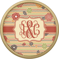 Chevron & Fall Flowers Cabinet Knob - Gold (Personalized)