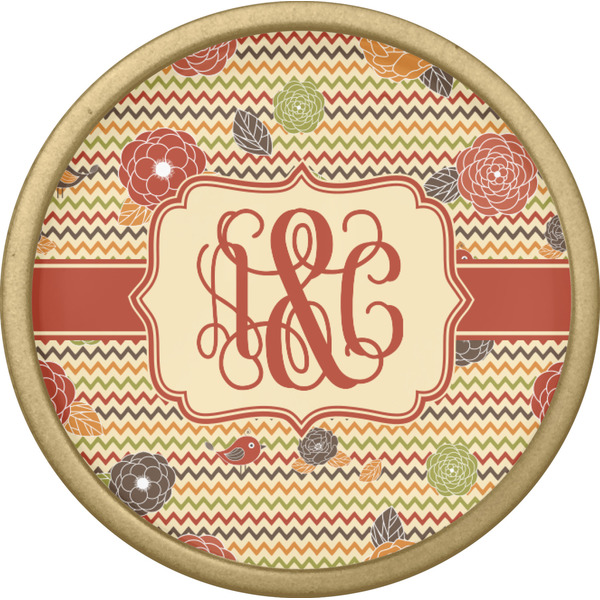 Chevron & Fall Flowers Cabinet Knob - Gold - Front