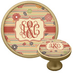 Chevron & Fall Flowers Cabinet Knob - Gold (Personalized)
