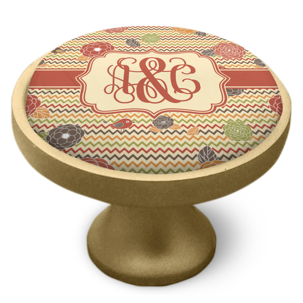 Chevron & Fall Flowers Cabinet Knob - Gold - Side