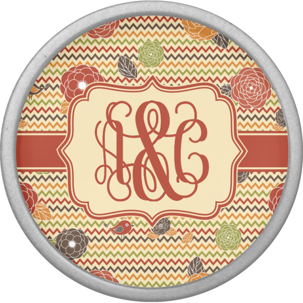 Chevron & Fall Flowers Cabinet Knob - Nickel - Front