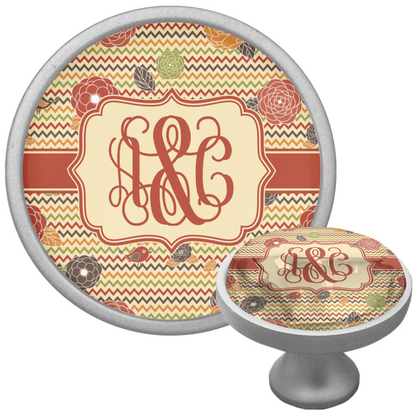 Chevron & Fall Flowers Cabinet Knob - Nickel - Multi Angle