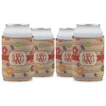 Chevron & Fall Flowers Can Cooler (12 oz) - Set of 4 w/ Couple's Names