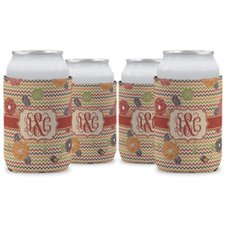Chevron & Fall Flowers Can Cooler (12 oz) - Set of 4 w/ Couple's Names