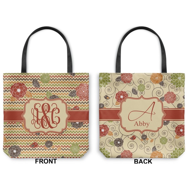 Chevron & Fall Flowers Canvas Tote - Front and Back