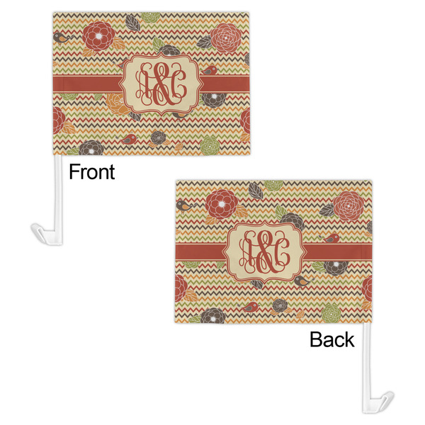 Chevron & Fall Flowers Car Flag - 11" x 8" - Front & Back View