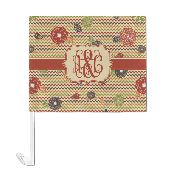 Chevron & Fall Flowers Car Flag - Large - FRONT