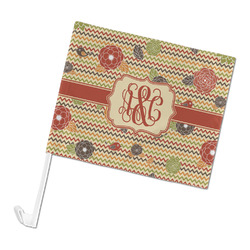 Chevron & Fall Flowers Car Flag - Large (Personalized)